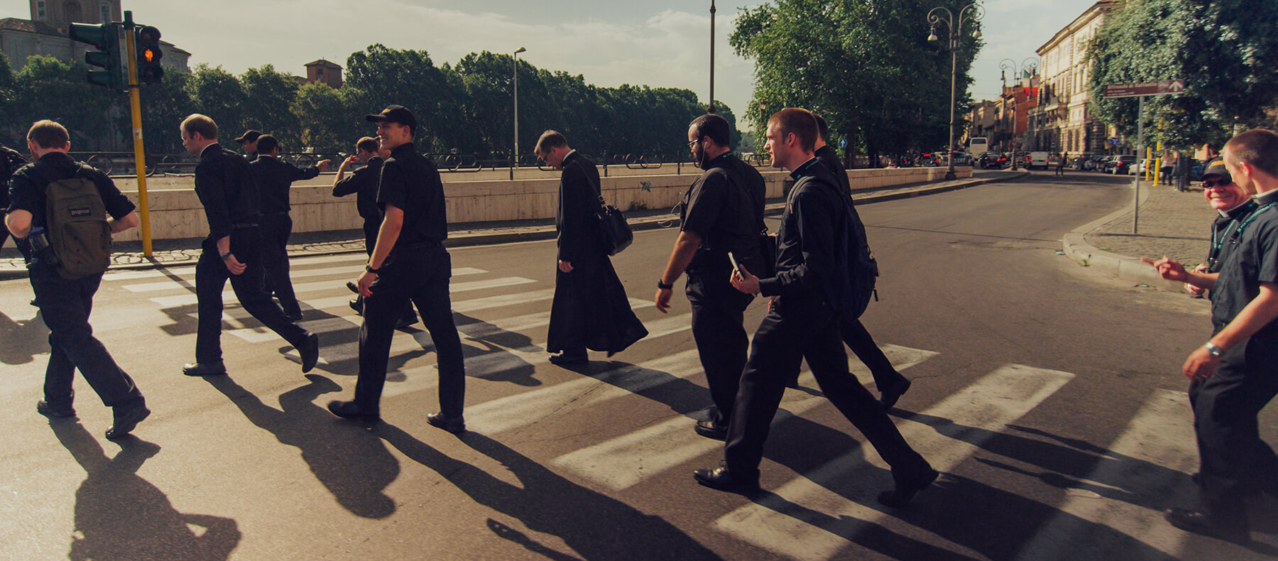 Seminarians from the Rome Experience walking the streets of Rome.